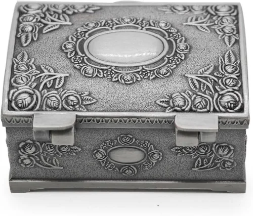 Miniatura 3 de Caja de joyería de metal vintage rectangular pequeña, caja de regalo para niñas, damas y mujeres