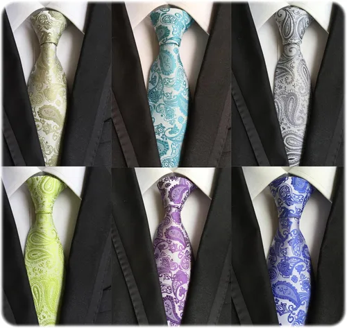 Miniatura 118 de WeiShang Lote de 6 corbatas clásicas de seda para hombre, corbatas tejidas jacquard