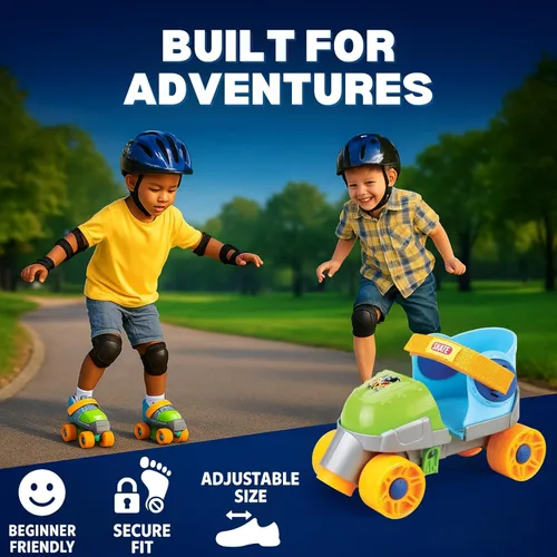 Miniatura 7 de Mis Primeros Patines - Patines en línea ajustables de entrenamiento fácil, patines de cuatro ruedas estilo cuádruple para principiantes, niños, Verde