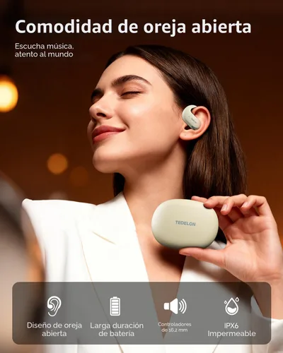 Miniatura 3 de Auriculares abiertos, auriculares abiertos de 50 horas, Bluetooth 5.4, IPX6, auriculares abiertos inalámbricos con gancho para la oreja, estéreo