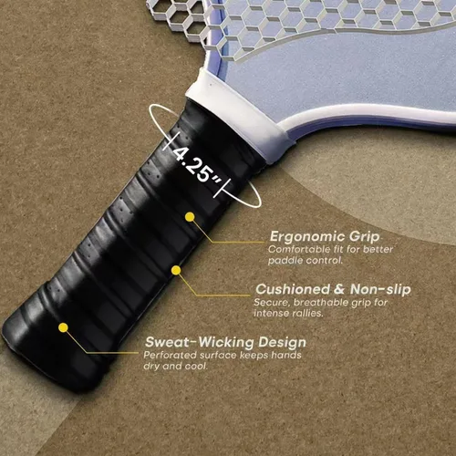Miniatura 4 de Juego de 2 palas de pickleball Goat, incluye 4 bolas para interiores y exteriores y bolsa de viaje, juego de raquetas de pickleball de fibra