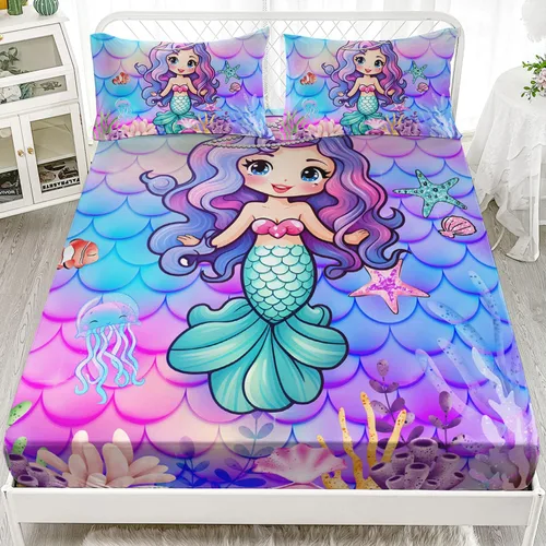 Miniatura 14 de AILONEN Axolotl - Juego de sábanas bajeras para niños, tamaño individual XL, color rosa y azul degradado kawaii, lindas sábanas de fresa salamandra