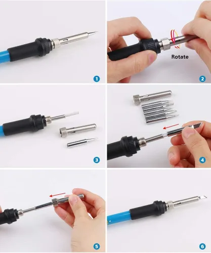 Miniatura 4 de Juego de soldadura eléctrica de 60 W con temperatura ajustable, soldador con 5 puntas diferentes, 1 cable de soldadura de 3/64 pulgadas de diámetro.