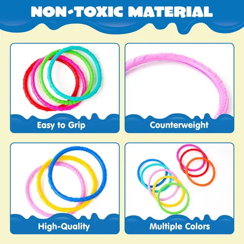 Miniatura 4 de JOYIN Juguetes de piscina de círculos de buceo, 8 piezas de anillos de piscina coloridos para niños, entrenamiento subacuático, juguete de buceo