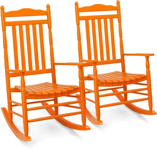 Miniatura 10 de VINGLI Mecedora de madera, silla para exteriores con soporte de 450 libras, balancín relajante con asiento de respaldo alto de madera maciza
