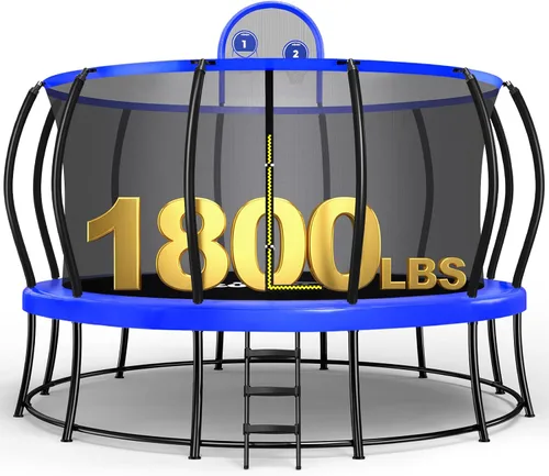 Miniatura 10 de Zupapa Cama elástica de 16 15 14 y 12 pies con red de seguridad y escalera antideslizante de 10 años, perfecta para niños, familia, diversión al