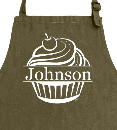 Miniatura 3 de Texto personalizado Cualquier nombre hornear postre pastelería Cupcake personalizado dos bolsillos ajustable babero delantal Verde(Military Green)