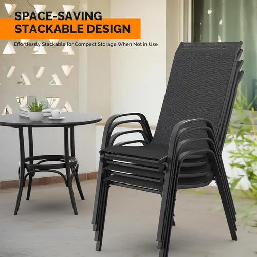 Miniatura 4 de VINGLI Juego de 2 sillas de patio – Sillas de comedor apilables para exteriores con cómodas sillas de respaldo alto y reposabrazos para césped