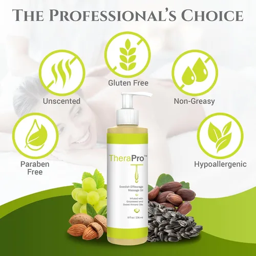 Miniatura 3 de Aceite de masaje Swedish Effleurage de TheraPro – 8 onzas – Aceite de masaje natural sin perfume para terapia de masaje, aceite de semilla de uva