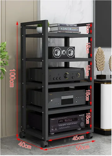 Miniatura 2 de Shelves Removable Audio Stand CD Rack Corner Rack Component Cabinet Stereo Rack Audio Tower with Height Adjustable Wooden Shelf for B-5-50x40x100cm