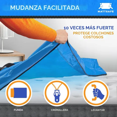 Miniatura 4 de Bolsa de colchón con 8 asas para mudanza y almacenamiento, tamaño matrimonial, funda reutilizable con cierre de cremallera fuerte, protección