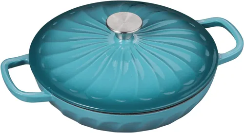 Estofador de hierro fundido esmaltado, horno holandés esmaltado de 3.8 cuartos de galón con asas, sartén estofadora de hierro fundido con tapa,