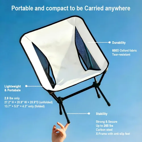 Miniatura 3 de Silla de camping compacta esencial ligera y portátil, resistente con marco X, capacidad de 265 libras, plegable con bolsa de transporte, Rojo Marte