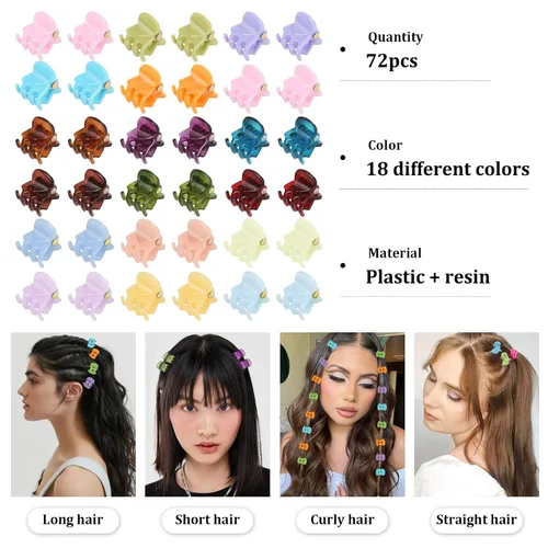 Miniatura 3 de Sublaga Pinzas para el cabello para mujeres y niñas, 72 pinzas para el cabello, patrón de flores, resina, duraderas, unisex, 0.7 x 0.7 x 0.6 in, 72