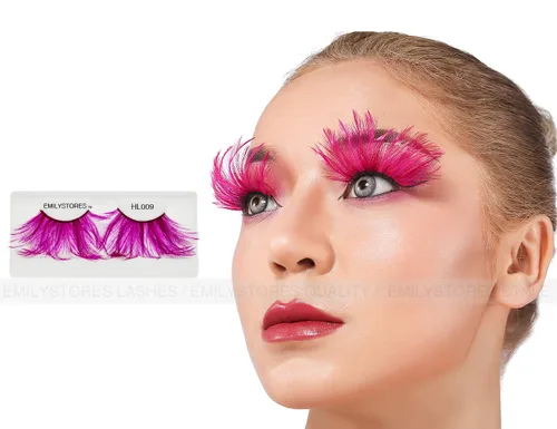 Miniatura 2 de EMILYSTORES - Pestañas para disfraz de plumas sintéticas rosas para Halloween, pestañas dramáticas, aspecto de fiesta, 1 par