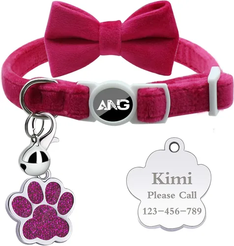 Miniatura 20 de Collares de gato personalizados con etiqueta de identificación, corbata de campana, collares de gatito personalizados de liberación rápida