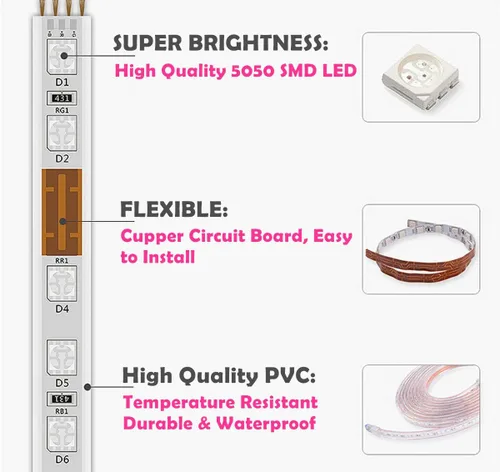 Miniatura 2 de Tira de luz LED de color blanco, AC 110-120V Flexible/Resistente al agua/Función de múltiples modos/Regulable SMD5050 Tira de luces LED de neón
