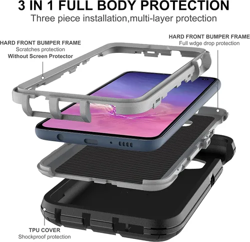 Miniatura 4 de Funda para Galaxy S10E: protección resistente a prueba de golpes 3 en 1, 2 películas nano a prueba de explosiones, negro/gris