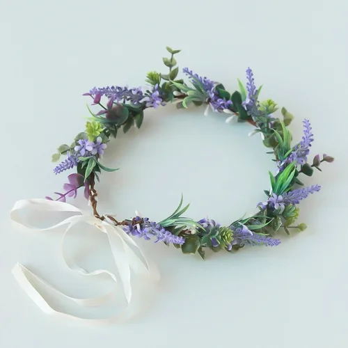 Miniatura 47 de Vividsun Corona floral de hoja verde para boda, corona de flores nupciales, accesorios de maternidad para fotos (A blanco)