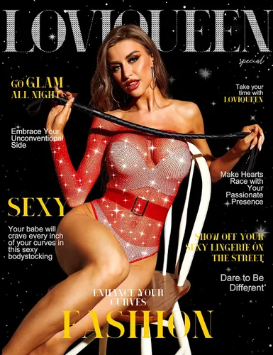 Miniatura 2 de Loviqueen Lencería para mujer, body de red sexy, traje de malla con diamantes de imitación