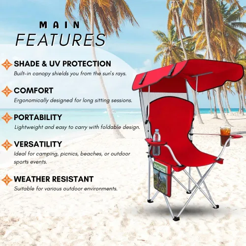 Miniatura 6 de Sillas plegables portátiles de camping con toldo, silla de playa para adultos, resistente a la intemperie de 600D Oxford, silla de campamento