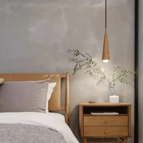 Miniatura 2 de Lámpara colgante pequeña de madera retro de granja, lámpara de suspensión ajustable con pantalla cónica de madera, lámpara colgante de techo