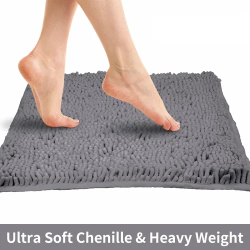 Miniatura 5 de LanYunUmi Juego de 2 alfombras de baño de felpilla chenille antideslizante color gris oscuro, tapete de baño extra suave y absorbente para ducha