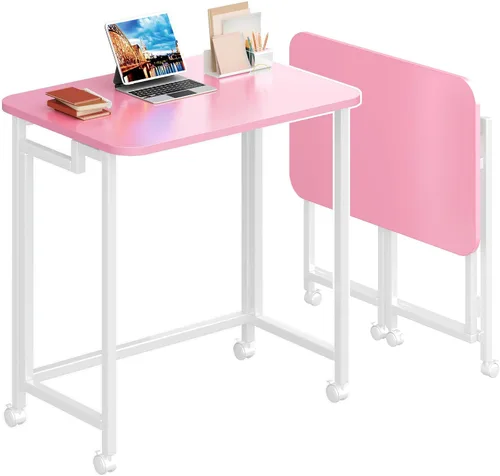 Miniatura 19 de 4NM Escritorio de computadora rodante móvil pequeño de 23.6", mesa carrito plegable para laptop con ruedas, escritorio de oficina portátil para Todo