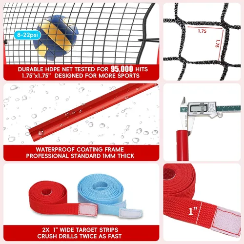 Miniatura 4 de Red de rebote para voleibol de 7x4 pies, red de rebote ajustable de 5 ángulos para practicar zambullidas, posicionamiento, clavado