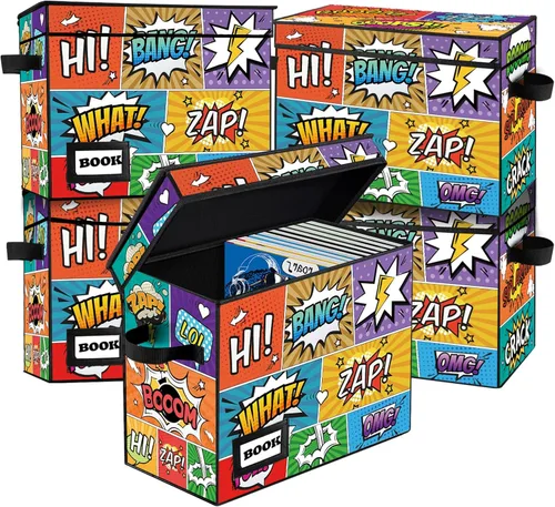 Miniatura 28 de Paquete de 2 cajas de almacenamiento para cómics, colección de 40 cm x 20 cm x 30 cm, plegable, contenedor organizador para 160-180 cómics, estante