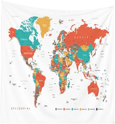 Miniatura 13 de CAPSCEOLL Tapiz de mapa del mundo para colgar en la pared, tapiz blanco y negro para decoración del hogar, 40 x 30 pulgadas, mapa para habitación