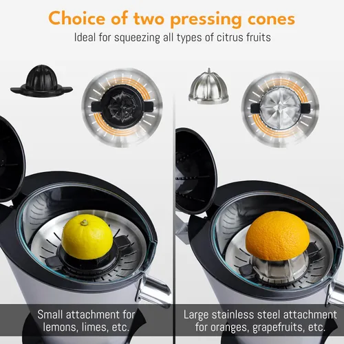 Miniatura 3 de LEBENLANG Exprimidor de cítricos eléctrico con alto rendimiento de jugo Exprimidor de jugo de naranja 200W + 2 conos Exprimidor de limones