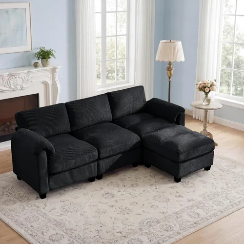 Miniatura 19 de Sofá biplaza modular de 61 pulgadas, asiento extra profundo para sala de estar, sofá de pana profundo con almohadas para reposabrazos, cosido