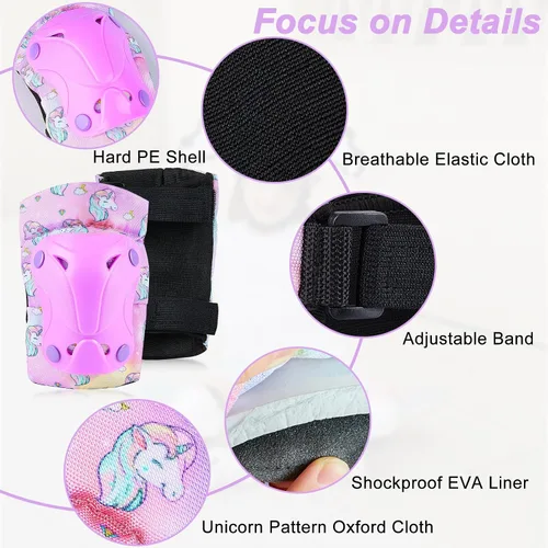 Miniatura 6 de Casco para niños, casco de bicicleta para niños pequeños con pegatinas DIY Unicornio, rodilleras y coderas ajustables, juego de protección para Rosa