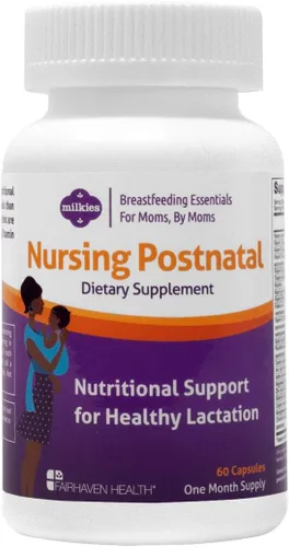 Milkies Fairhaven Health - Suplemento vegetariano posnatal de enfermería para mujeres que amamantan con vitamina D y B, multivitamínico nutritivo de