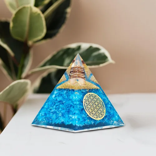 Miniatura 3 de Pirámide de orgonita de aguamarina, pirámide de cristal curativo, pirámide de piedras preciosas de cristal para meditación, motivación, positividad