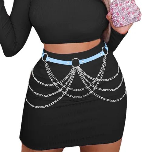 Asooll Cinturón punk de cadena de cuero en capas para el cuerpo, joyería de cintura de cuero para la playa, club, fiesta, accesorios de joyería para