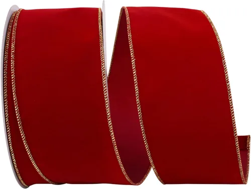 Miniatura 5 de Cinta Reliant Ribbon 92270W-957-40K Value Velvet con borde de alambre, 2-1/2 pulgadas x 50 yardas, escarlata/oro
