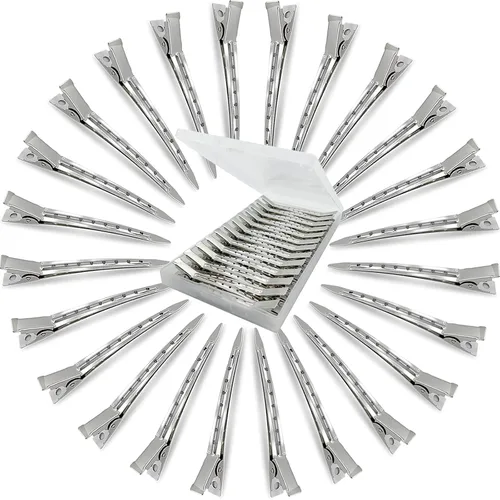 HiJeaton 24 piezas de pinzas de metal con pico de pato para mujeres, para peinar y dividir el cabello, horquillas plateadas para cabello largo,