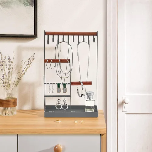Miniatura 3 de ProCase Soporte organizador de joyas, soporte para collares, estante de torre de joyería de 4 niveles con bandeja para pendientes y agujeros, 10