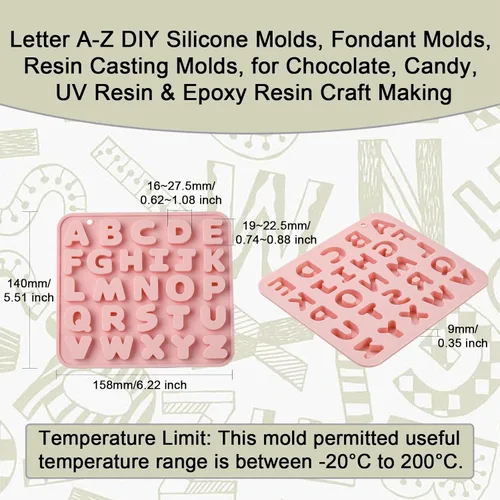 Miniatura 2 de 2 moldes de silicona de letras A-Z de color rosa para bricolaje, moldes de silicona con iniciales para resina para decoración de bricolaje, dulces
