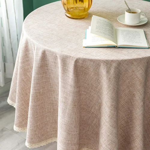 Miniatura 2 de GLORY SEASON Mantel de lino rústico de arpillera lavable, de peso pesado sólido de 70 pulgadas, con borde de encaje, para decoración de cocina