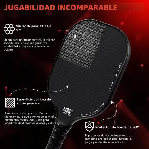 Miniatura 3 de BAGAIL Palas de pickleball aprobadas por USAPA, juego de pickleball de superficie de fibra de vidrio, raquetas ligeras con 4 bolas, 1 bolsa, Negro