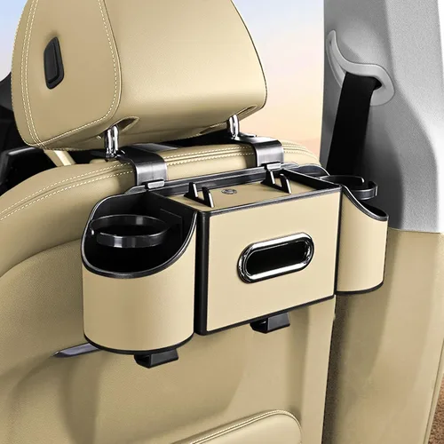 Miniatura 13 de Organizador de asiento trasero de automóvil, 4 en 1, caja de almacenamiento multifuncional para asiento trasero de automóvil con soporte para vasos