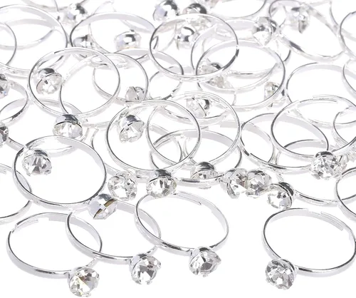 Naler Paquete de 52 anillos plateados para despedida de soltera, anillos de compromiso de diamantes plateados para decoración de mesa de boda,