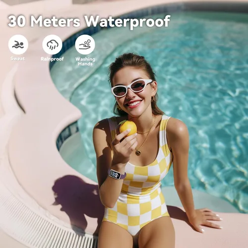 Miniatura 6 de Reloj podómetro de batería larga con vida útil de 14 días, diseño delgado sin necesidad de aplicación/teléfono, rastreador de fitness, reloj Púrpura