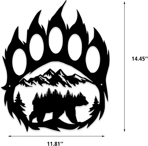 Miniatura 2 de Decoración rústica de pata de oso de caza de cabaña, arte de pared de oso de metal, 14.5 x 11.8 pulgadas, negro para baño, sala de estar, dormitorio