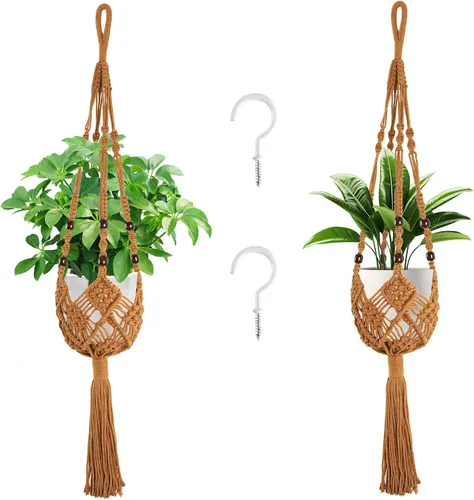 Miniatura 11 de Augshy Colgador de plantas de macramé, 2 piezas de soporte colgante para plantas con extensor, colgadores de plantas para decoración de interiores