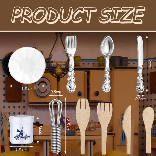 Miniatura 2 de Skylety 37 piezas a escala 1:12 en miniatura, accesorios de cocina para casa de muñecas, incluyen 16 platos, cuchara tenedor y cuchillo, 6