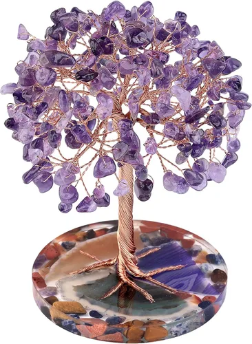 Miniatura 13 de mookaitedecor Árbol de cristal de aguamarina natural con base de ágata, árbol de dinero de la suerte, decoración de Feng Shui para el hogar